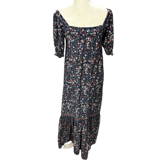 Max Studio Tiered Maxi Dress Size XS Smocked Top Puff Sleeve Prairie Flower - Picture 7 of 8